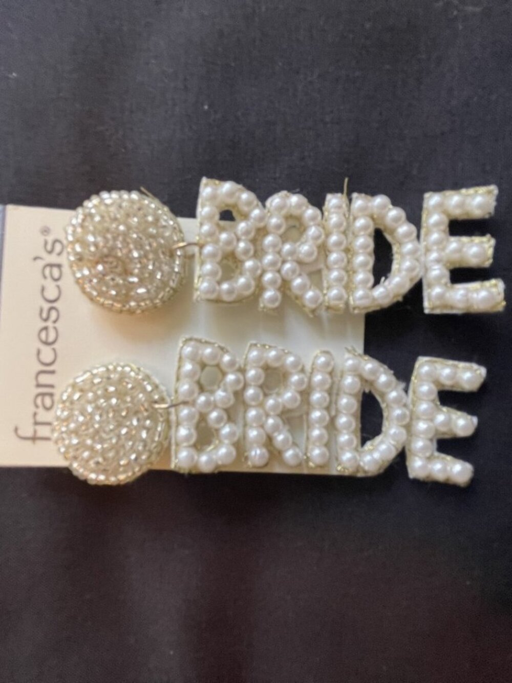 Francesca's BRIDE Pearl Drop Earrings New on Card
